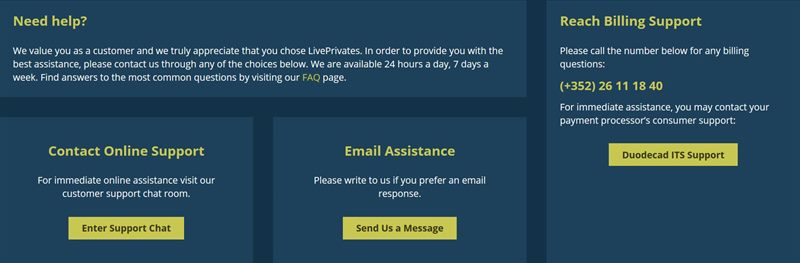 LivePrivates.com's customer service alternatives